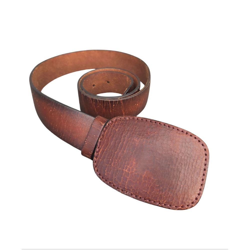 Men's Vintage‎ Distressed Brown Leather Belt Waist 32-36" w/ Leather Belt Buckle